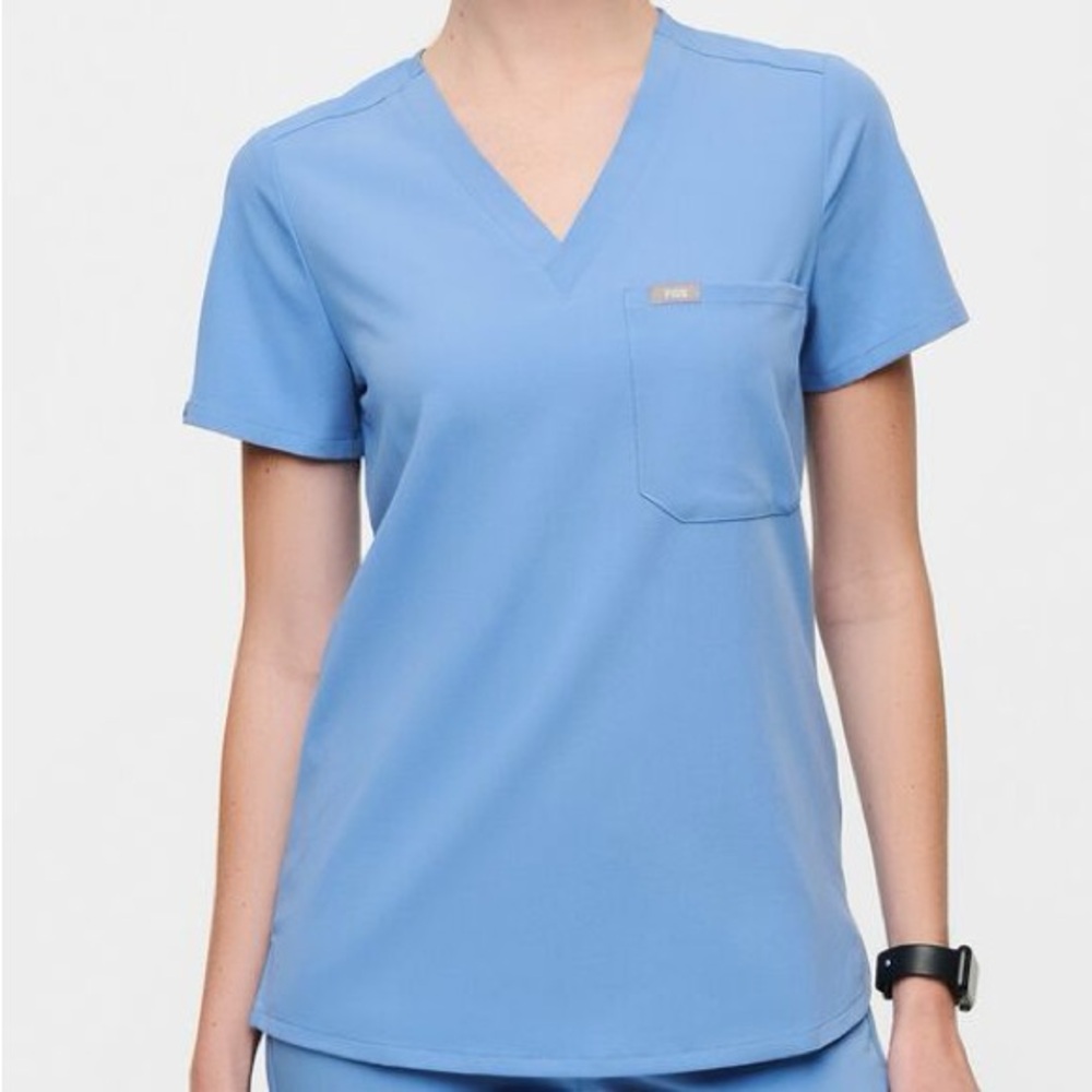Figs One Pocket Scrub Top Ceil Blue